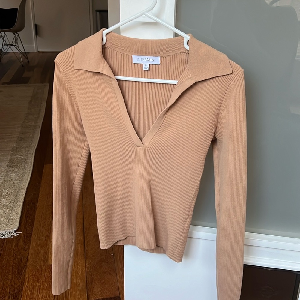Intermix tan ribbed long sleeve
